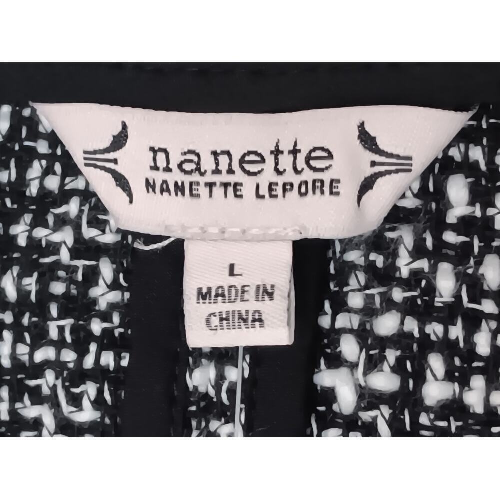 Nanette Lepore Blazer Large Very Black White Tweed Open Jacket Workwear NWT - Picture 10 of 13